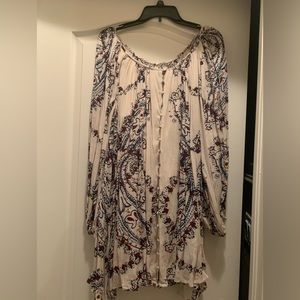 Free People Multi Color Ivory Combo Long Sleeve Boho Mini Dress NWT S
